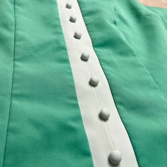 Vintage 60s Koret of California Sleeveless Button Mod Blouse High Neck Gogo Teal - Picture 5 of 7